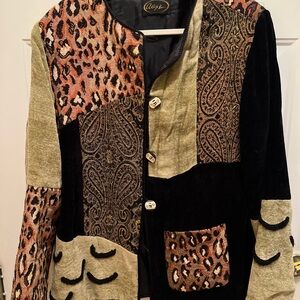 Women's Multicolor Patchwork Jacket 1X Missing Top Bottom Button